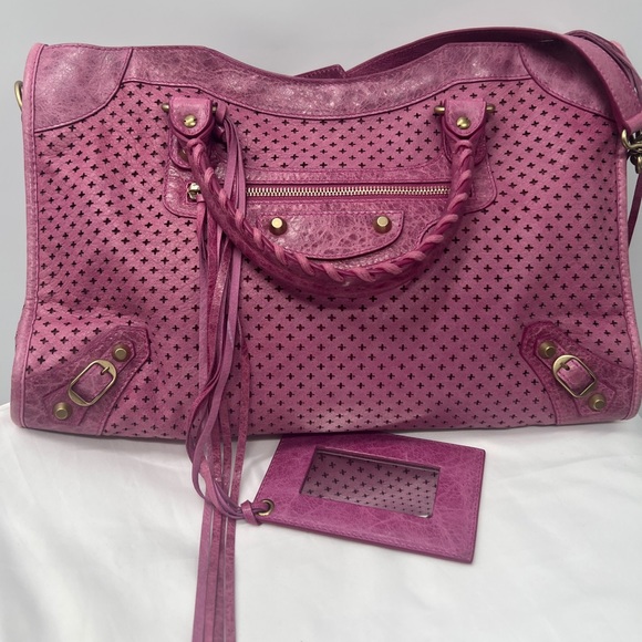 BALENCIAGA Purple Pink Perforated Fuchsia Leather GIANT GOLD HW MINI CITY BAG - Picture 14 of 15